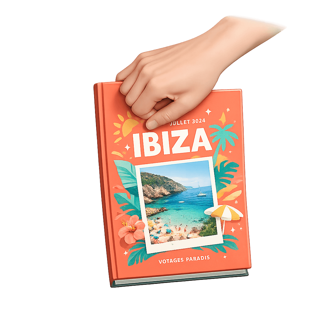 Hands holding Ibiza photobook illustration